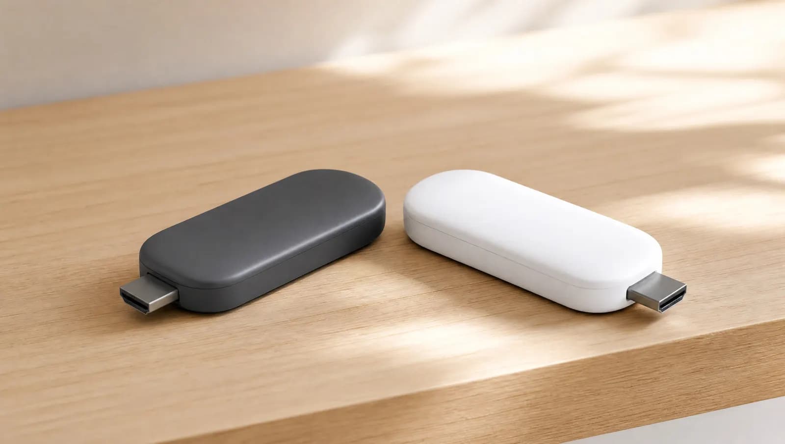 Twee compacte budget-streaming sticks naast elkaar op een bureau ter vergelijking